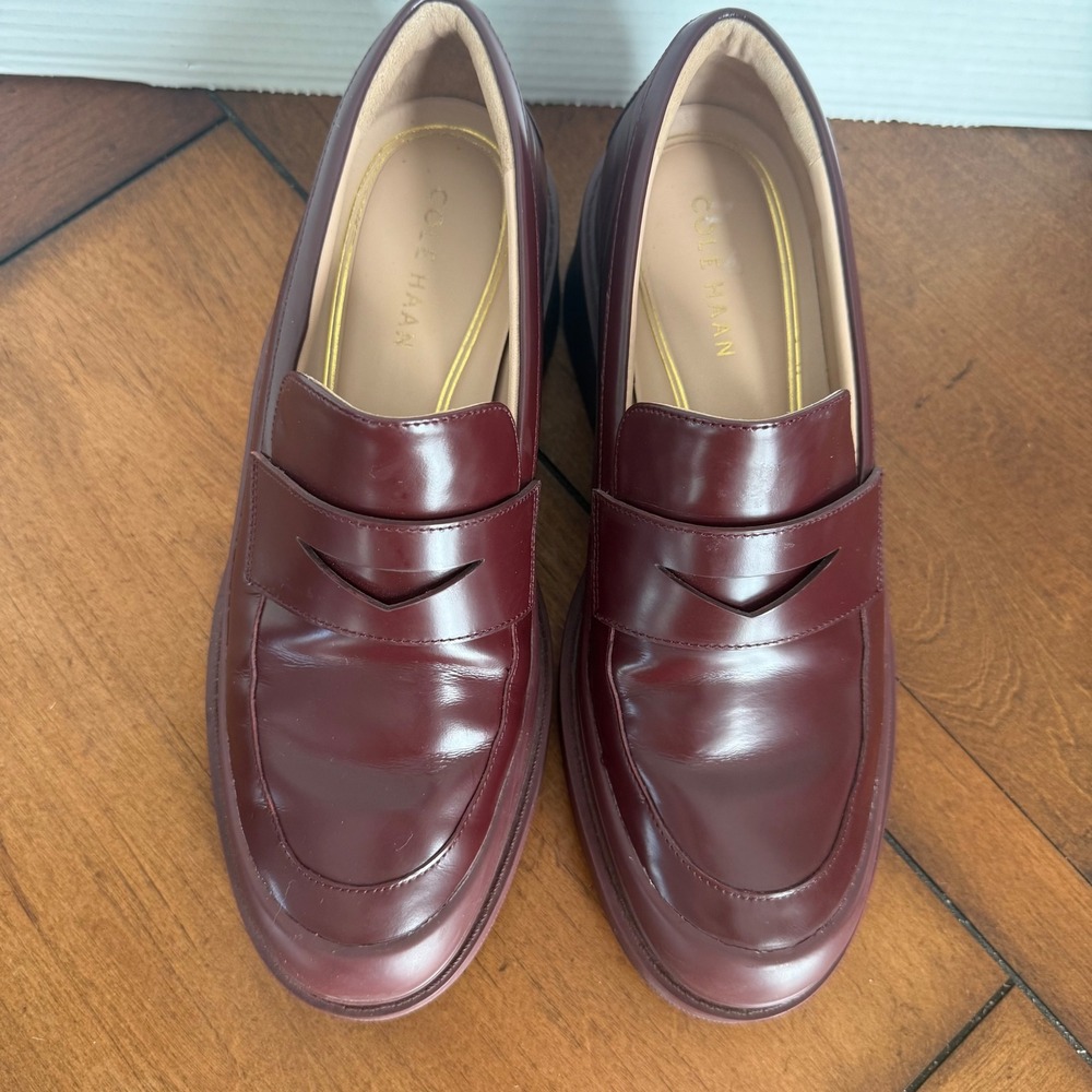 Cole Haan Grand 360 Burgundy Leather‎ Chunky Lug Sole Penny Loafers W30115 8.5B - Picture 5 of 7